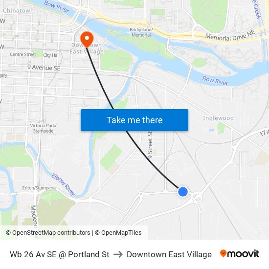 Wb 26 Av SE @ Portland St to Downtown East Village map