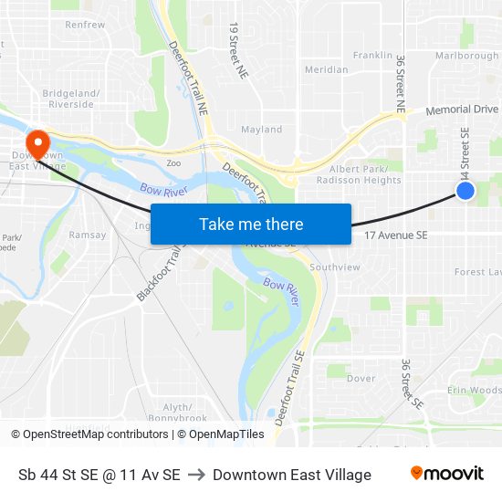 Sb 44 St SE @ 11 Av SE to Downtown East Village map