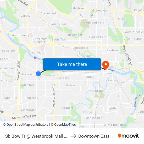 Sb Bow Tr @ Westbrook Mall Overpass to Downtown East Village map