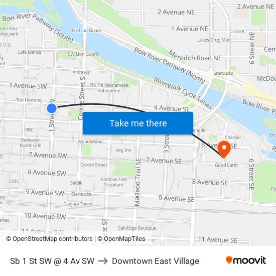 Sb 1 St SW @ 4 Av SW to Downtown East Village map