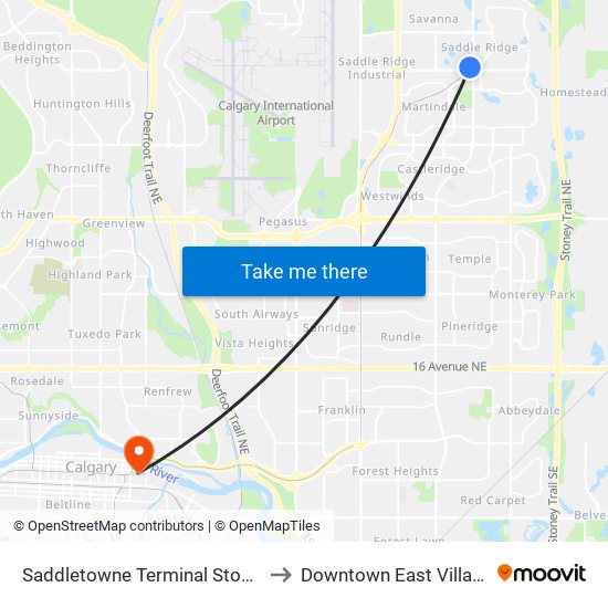 Saddletowne Terminal Stop B to Downtown East Village map