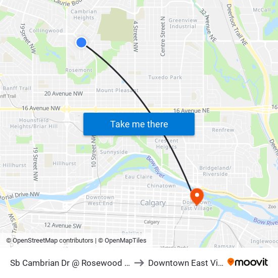 Sb Cambrian Dr @ Rosewood Rd NW to Downtown East Village map