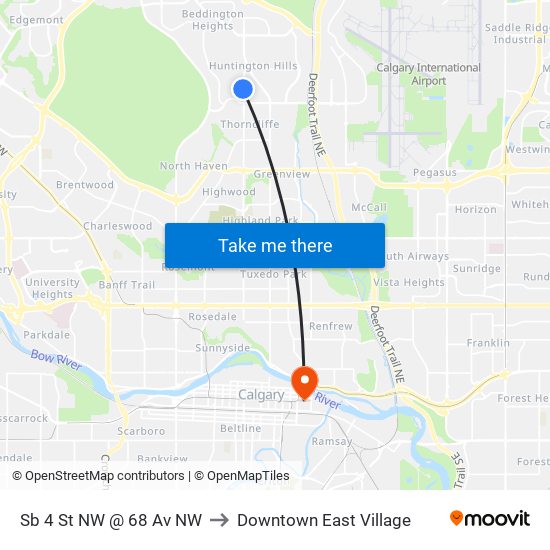 Sb 4 St NW @ 68 Av NW to Downtown East Village map