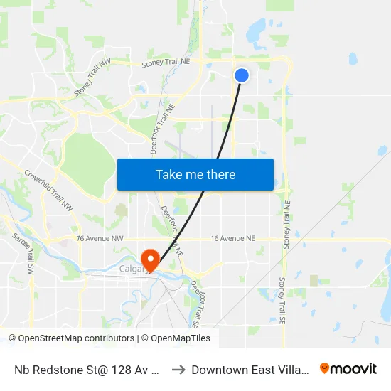 Nb Redstone St@ 128 Av NE to Downtown East Village map