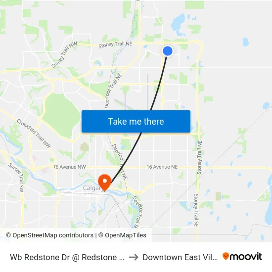 Wb  Redstone Dr @  Redstone St NE to Downtown East Village map