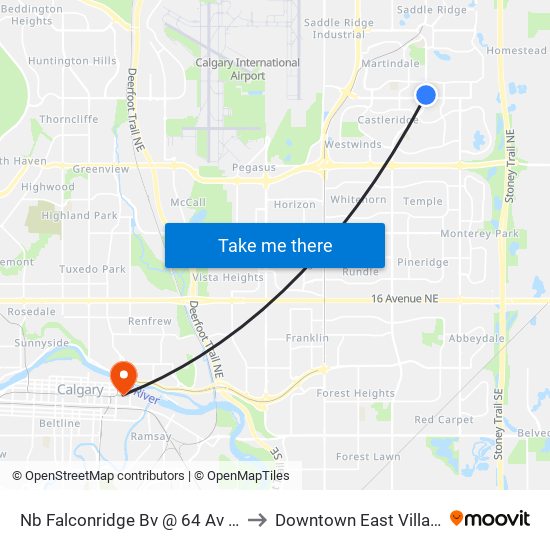 Nb Falconridge Bv @ 64 Av NE to Downtown East Village map