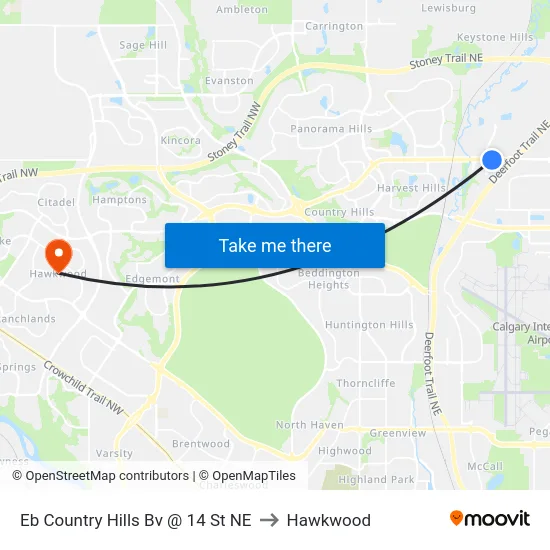 Eb Country Hills Bv @ 14 St NE to Hawkwood map