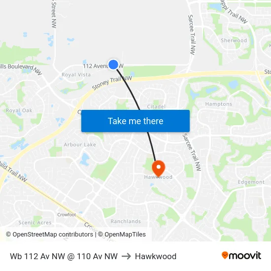 Wb 112 Av NW @ 110 Av NW to Hawkwood map