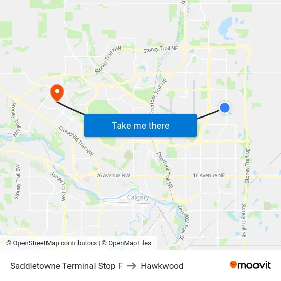 Saddletowne Terminal Stop F to Hawkwood map