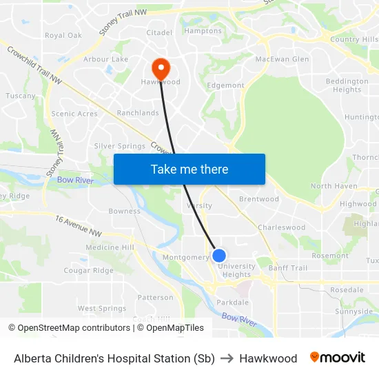 Alberta Children's Hospital Station (Sb) to Hawkwood map