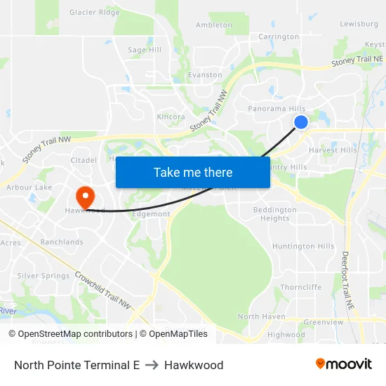 North Pointe Terminal E to Hawkwood map
