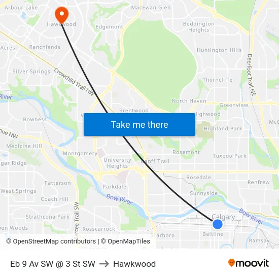 Eb 9 Av SW @ 3 St SW to Hawkwood map