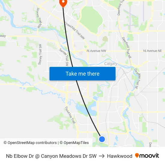 Nb Elbow Dr @ Canyon Meadows Dr SW to Hawkwood map