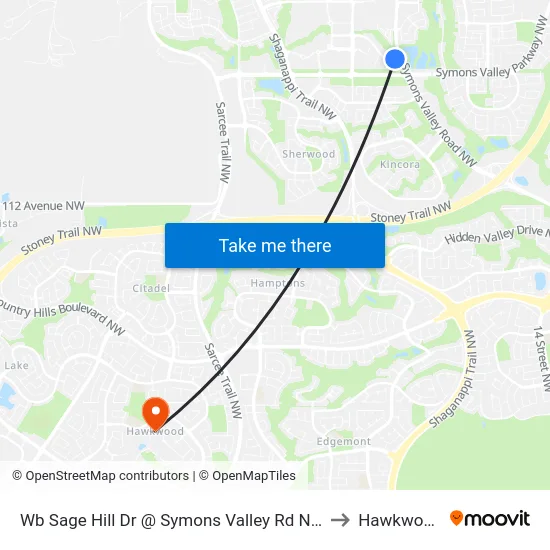 Wb Sage Hill Dr @ Symons Valley Rd NW to Hawkwood map