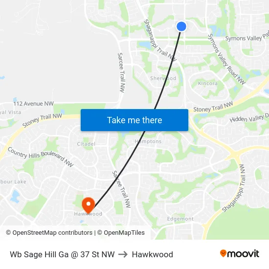 Wb Sage Hill Ga @ 37 St NW to Hawkwood map