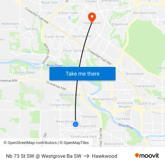Nb 73 St SW @ Westgrove Ba SW to Hawkwood map