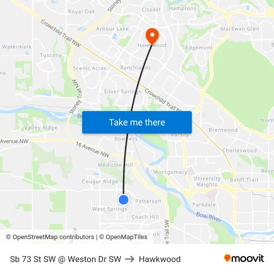 Sb 73 St SW @ Weston Dr SW to Hawkwood map