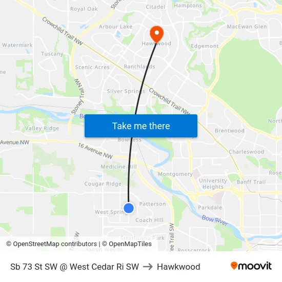 Sb 73 St SW @ West Cedar Ri SW to Hawkwood map