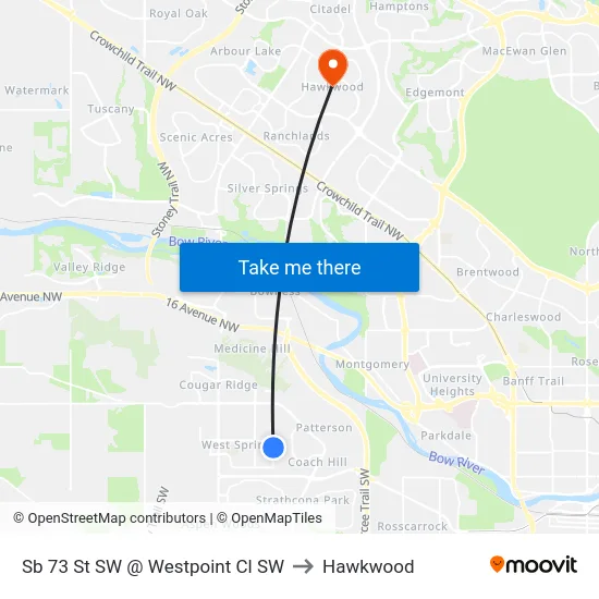 Sb 73 St SW @ Westpoint Cl SW to Hawkwood map
