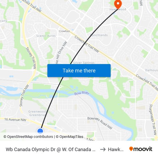 Wb Canada Olympic Dr @ W. Of Canada Olympic Rd SW to Hawkwood map