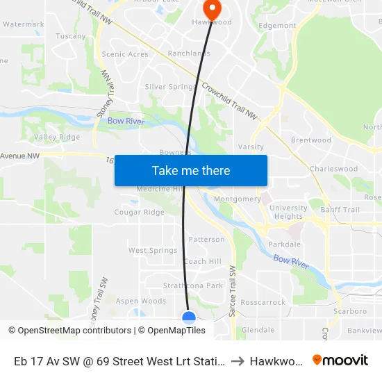 Eb 17 Av SW @ 69 Street West Lrt Station to Hawkwood map