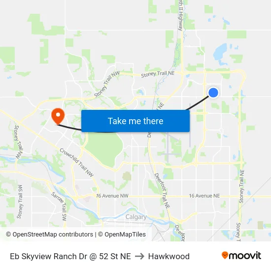 Eb Skyview Ranch Dr @ 52 St NE to Hawkwood map