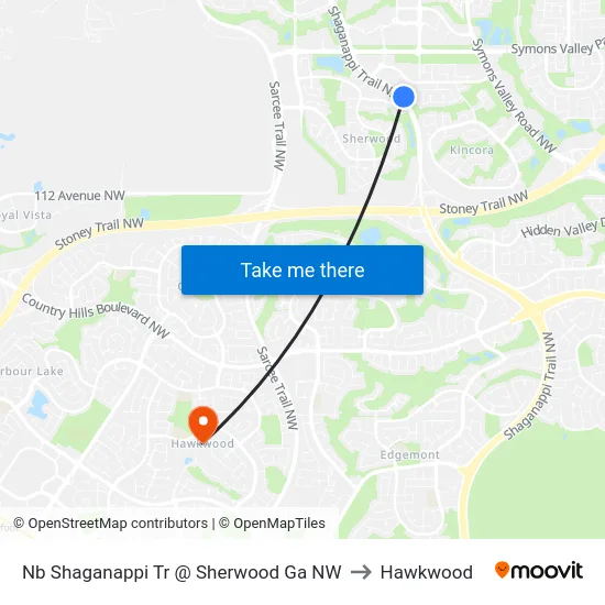 Nb Shaganappi Tr @ Sherwood Ga NW to Hawkwood map