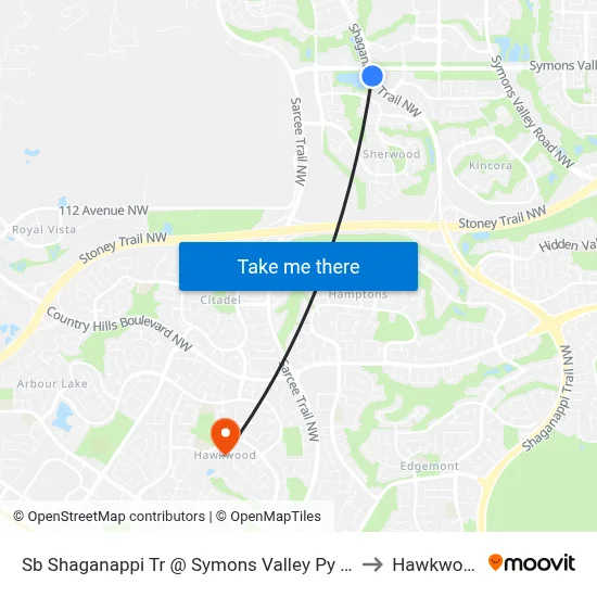 Sb Shaganappi Tr @ Symons Valley Py NW to Hawkwood map