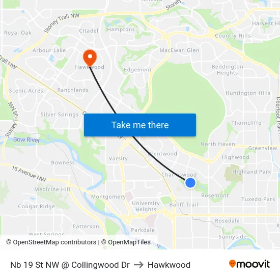 Nb 19 St NW @ Collingwood Dr to Hawkwood map