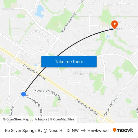 Eb Silver Springs Bv @ Nose Hill Dr NW to Hawkwood map