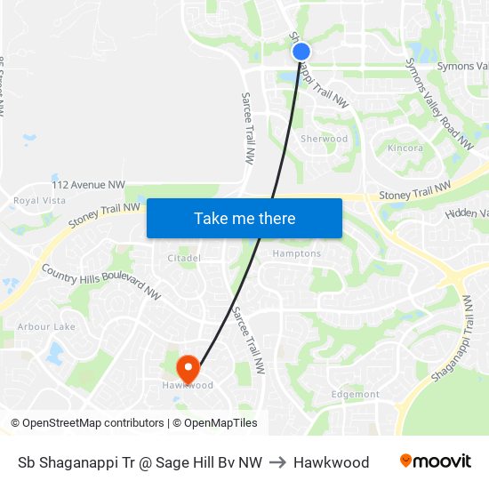 Sb Shaganappi Tr @ Sage Hill Bv NW to Hawkwood map