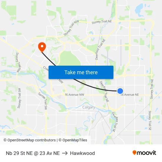 Nb 29 St NE @ 23 Av NE to Hawkwood map