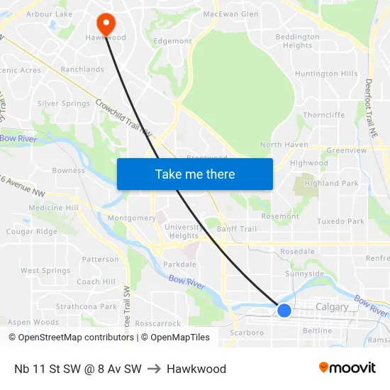 Nb 11 St SW @ 8 Av SW to Hawkwood map
