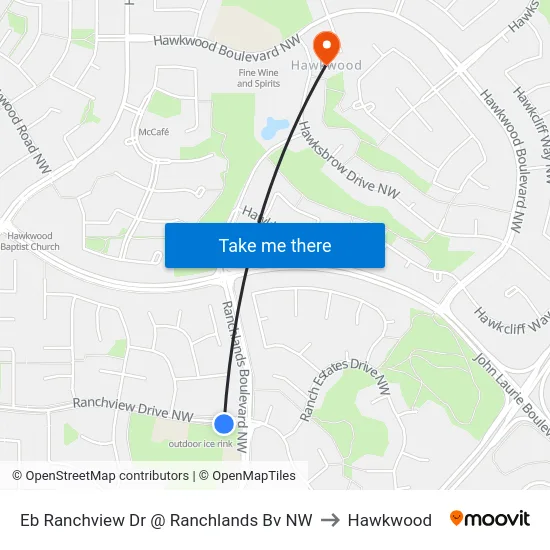 Eb Ranchview Dr @ Ranchlands Bv NW to Hawkwood map