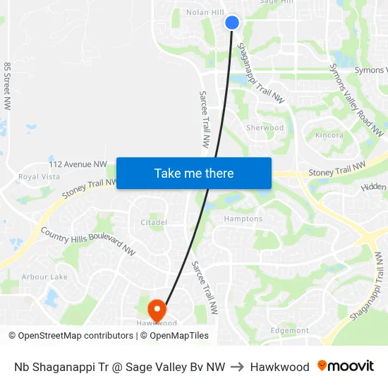 Nb Shaganappi Tr @ Sage Valley Bv NW to Hawkwood map