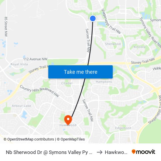 Nb Sherwood Dr @ Symons Valley Py NW to Hawkwood map