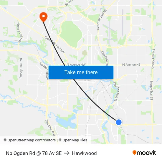 Nb Ogden Rd @ 78 Av SE to Hawkwood map