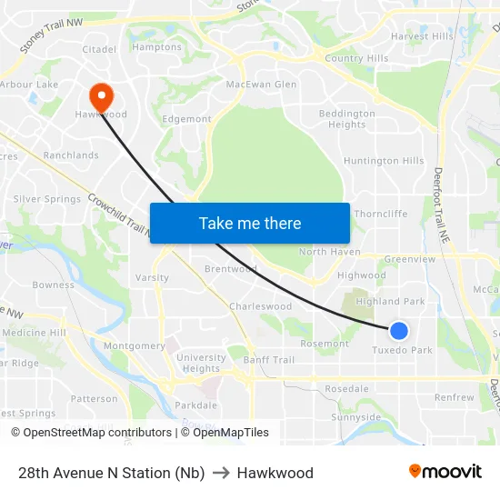 28th Avenue N Station (Nb) to Hawkwood map