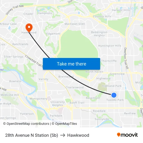 28th Avenue N Station (Sb) to Hawkwood map