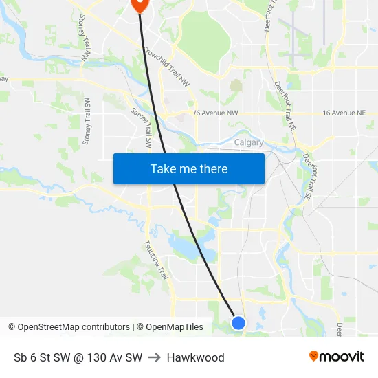 Sb 6 St SW @ 130 Av SW to Hawkwood map
