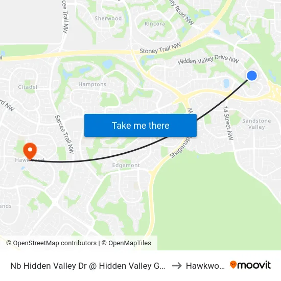 Nb Hidden Valley Dr @ Hidden Valley Ga NW to Hawkwood map