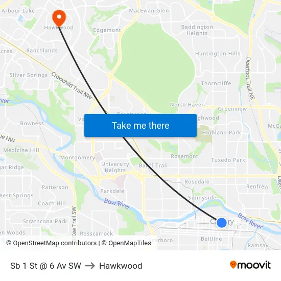 Sb 1 St @ 6 Av SW to Hawkwood map