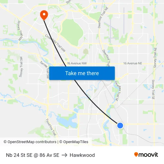 Nb 24 St SE @ 86 Av SE to Hawkwood map