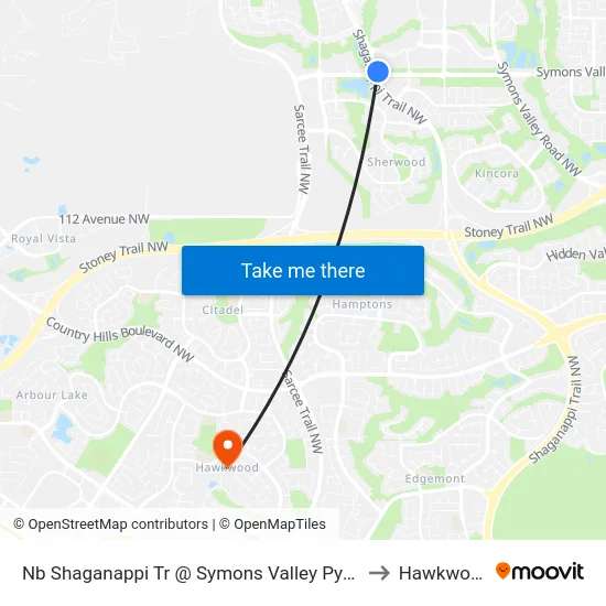 Nb Shaganappi Tr @ Symons Valley Py NW to Hawkwood map