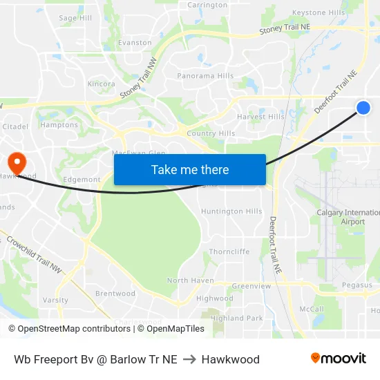Wb Freeport Bv @ Barlow Tr NE to Hawkwood map