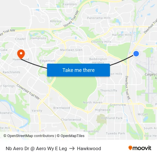 Nb Aero Dr @ Aero Wy E Leg to Hawkwood map