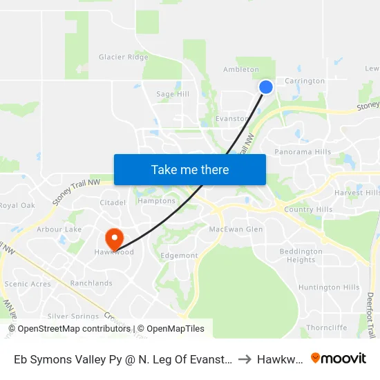 Eb Symons Valley Py @ N. Leg Of Evanston Wy NW to Hawkwood map
