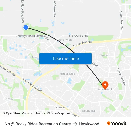 Nb @ Rocky Ridge Recreation Centre to Hawkwood map