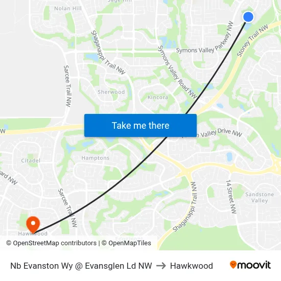Nb Evanston Wy @ Evansglen  Ld NW to Hawkwood map