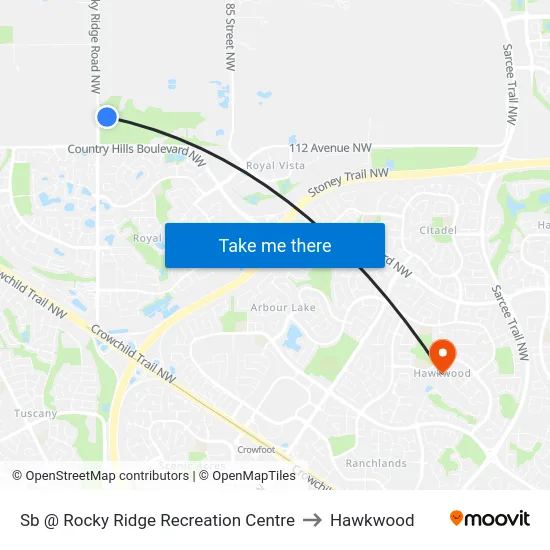 Sb @ Rocky Ridge Recreation Centre to Hawkwood map